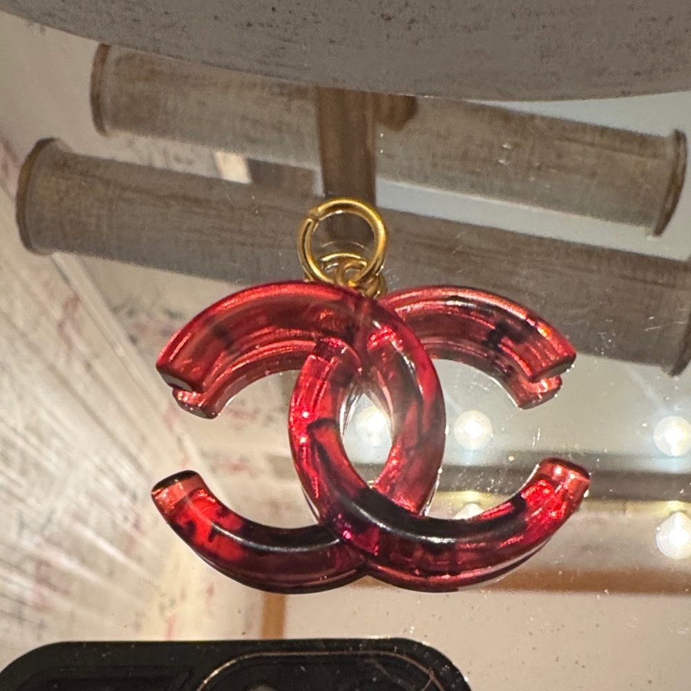 CHANEL Red and Gold Logo Pendant